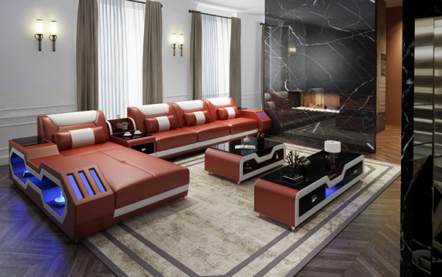 Edle Luxus Couch Ecksofa Wohnlandschaft Multifunktions Couchen Sofa USB Licht