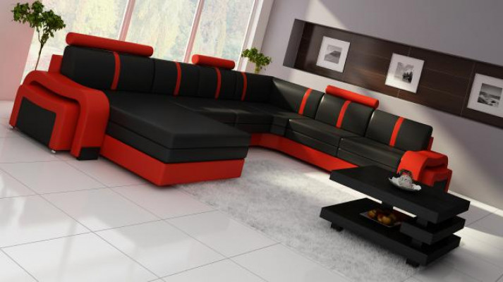 Wohnlandschaft Sofa mit USB Polster Ledersofa Ecksofa Eckcouch Ledergarnitur NEU