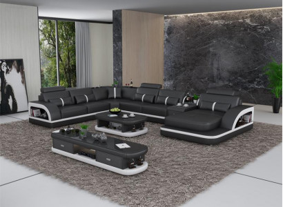 Sofagarnitur + USB Luxus Designer Couch Polster 3+2+1 Leder Sofa Sitz Beige NEW