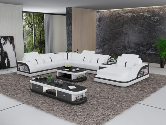 Sofagarnitur + USB Luxus Designer Couch Polster 3+2+1 Leder Sofa Sitz Beige NEW