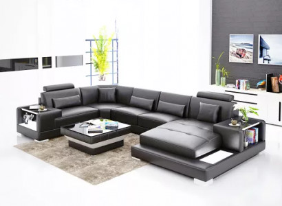 Ecksofa Wohnlandschaft Eckcouch Couchtisch Sofa LForm Ledersofa Couch Polster