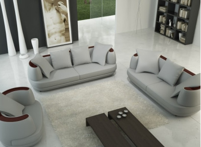 Ledersofa Sofagarnitur 3+2+1 Couch Sitz Polster Sofa Garnitur Set Neu Royal Grau