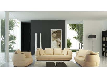 Sofagarnitur Royal Luxus Designer Couch Polster 3+2+1 Leder Sofa Sitz BeigeA