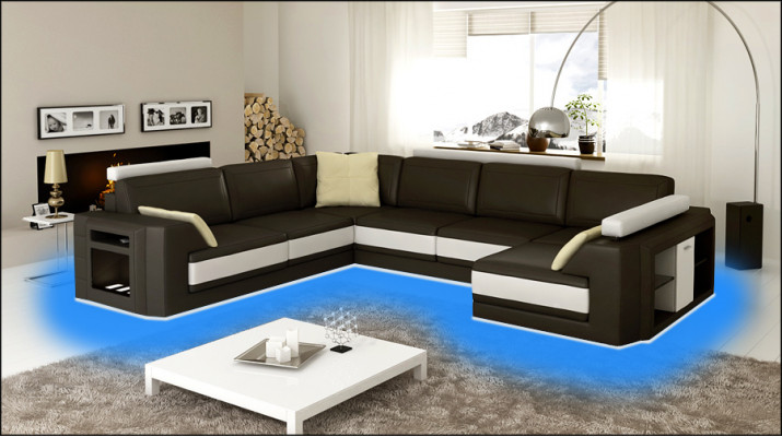 Designersofa Ecksofa Couch Ledersofa Polster Sitz Eck Garnitur +Licht PHM3027