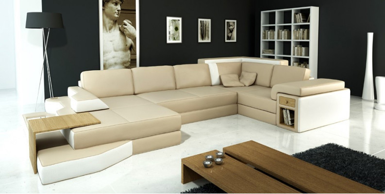 XXL Design Big Sofa mit USB Ecksofa Couch Wohlandschaft U Form Leder Textil Ecke