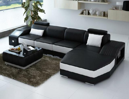 Wohnlandschaft Polster Ecke Eck Sofa mit USB Garnitur Landschaft Leder Neu 2724B