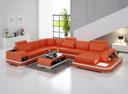 Ledersofa Couch Wohnlandschaft Ecksofa Eck Garnitur Design Modern