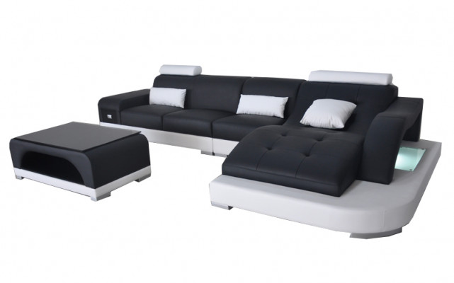 Leder Eck Sofa mit USB Wohnlandschaft Luxus Garnitur Ecke Sofas Couchen Polster