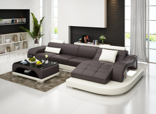 Leder Eck Sofa mit USB Wohnlandschaft Luxus Garnitur Ecke Sofas Couchen Polster