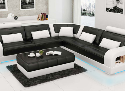 Ledersofa USB Wohnlandschaft Ecksofa Ecke Garnitur Design Sofa Couch L6008B Neu