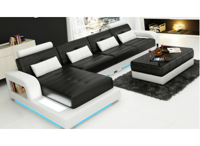 Ledersofa mit USB,Wohnlandschaft Ecksofa Eck Garnitur Design Modern Sofa L6008C