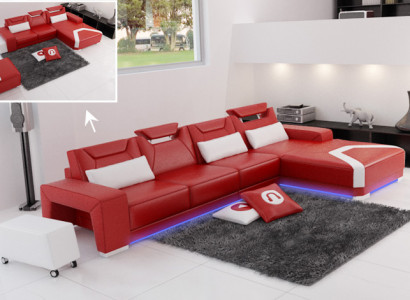 Ledersofa mit USB,Wohnlandschaft Ecksofa Eck Garnitur Design Modern Sofa F3011C