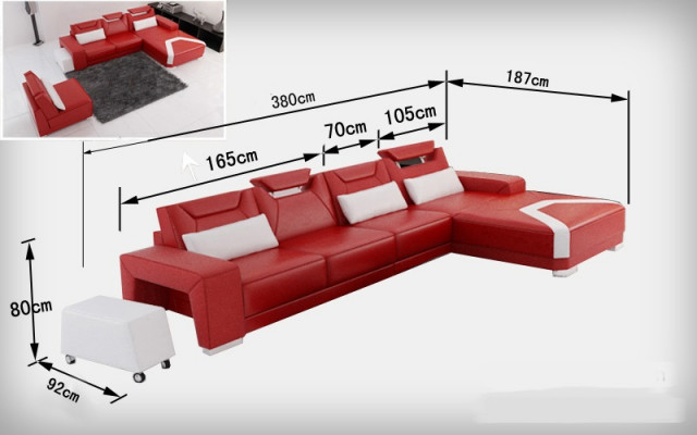 Ledersofa mit USB,Wohnlandschaft Ecksofa Eck Garnitur Design Modern Sofa F3011C