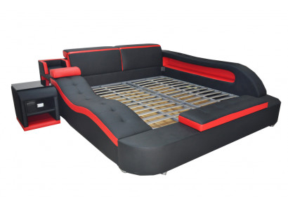 Doppel Luxus Leder Bett +USB Polster Betten Moderne Hotel Multifunktion