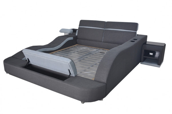 Doppel Luxus Leder Bett +USB Polster Betten Moderne Hotel Multifunktion