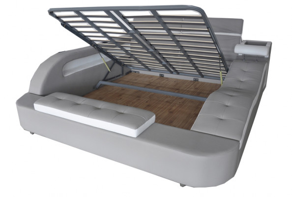 Doppel Luxus Leder Bett +USB Polster Betten Moderne Hotel Multifunktion