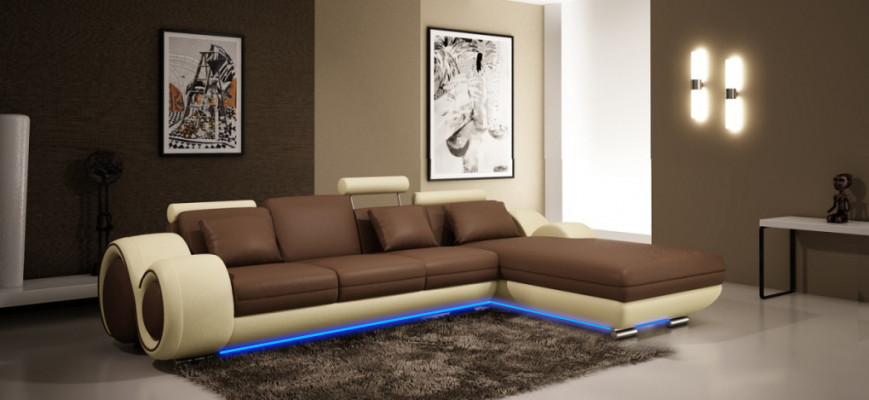 Ledersofa Couch Wohnlandschaft Ecksofa Eck Garnitur Design Modern Sofa A1163E