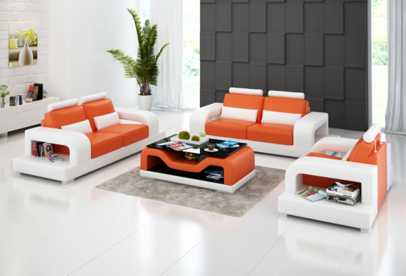 Ledersofa Couch Wohnlandschaft 3+2+1 Sitzer + USB Garnitur Design Modern Sofa