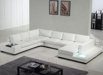 Ledersofa Couch Wohnlandschaft Ecksofa Eck Garnitur Design Modern Sofa mit USB