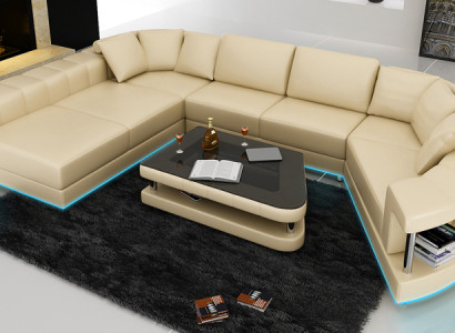 Ledersofa Couch Wohnlandschaft Ecksofa Eck Garnitur Design Modern Sofa + USB !