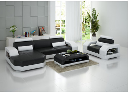 Ledersofa Couch Wohnlandschaft Ecksofa + 1 Sitzer Garnitur Design Modern G8001E