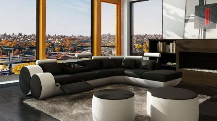 Ledersifa Sofa Ledercouch USB Garnitur XXL Wohnlandschaft Ecksofa Maßfertigung