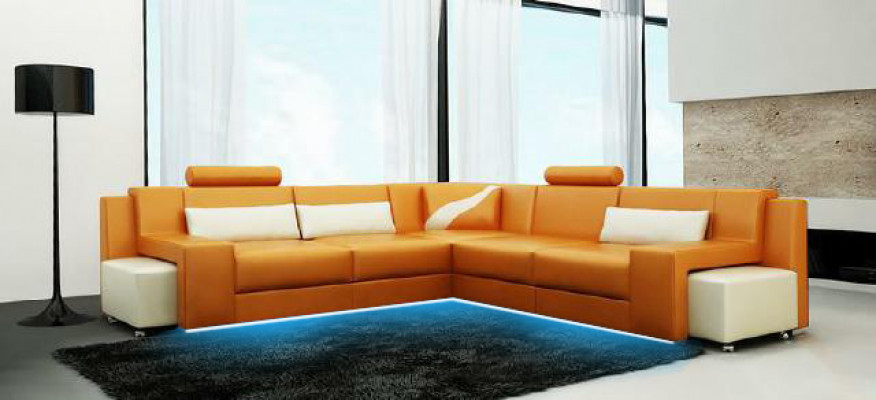 Wohnlandschaft Polster Ecke Eck Sofa mit USB Garnitur Landschaft Leder V015B Neu