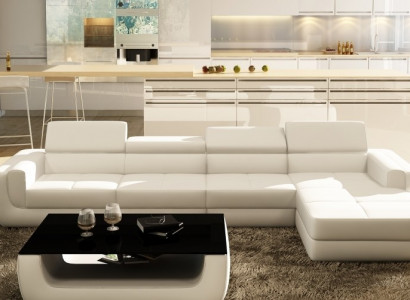 Ecksofa Ledersofa USB Wohnlandschaft L Form Sofa Polster Sitz Ecke Tettau Weiß