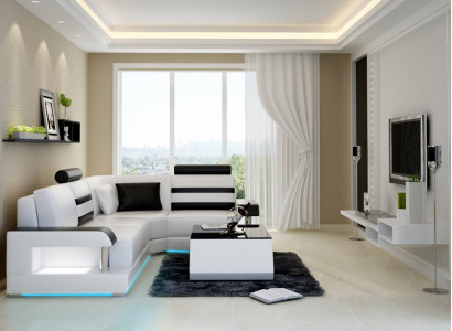 Ledersofa mit USB,Wohnlandschaft Ecksofa Eck Garnitur Design Modern Sofa L6016D