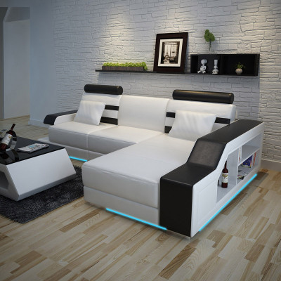 Ledersofa mit USB Wohnlandschaft Ecksofa Eck Garnitur Design Modern Sofa L6016E
