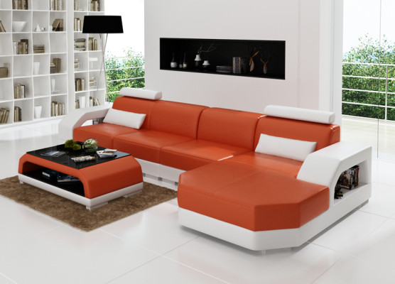 Ledersofa + USB Wohnlandschaft Ecksofa Eck Garnitur Design Couch Sofa Neu G8001C