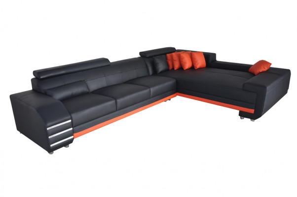 Eck Leder Sofa + USB Polster Sitz Garnitur Wohnlandschaft Design XXL L Form Ecke