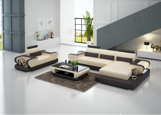 Design XXL Big Sofa mit USB,Ecksofa Ledersofa Couch Polster Ecke Wohnlandschaft