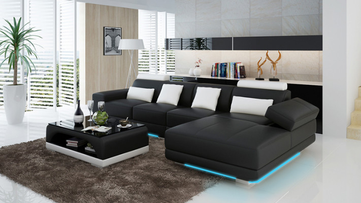 Ledersofa Couch Wohnlandschaft Ecksofa Eck Garnitur Design Modern Sofa mit USB