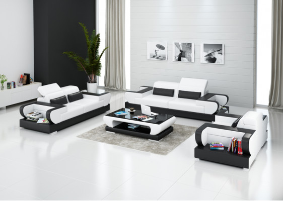 Ledersofa Couch Wohnlandschaft 3+2+1 Sitzer Garnitur Design Modern Sofa mit USB