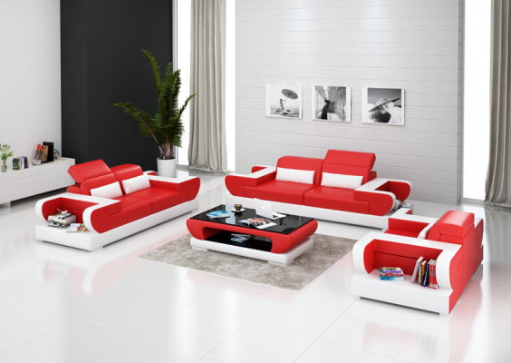 Ledersofa Couch Wohnlandschaft 3+2+1 Sitzer Garnitur Design Modern Sofa mit USB