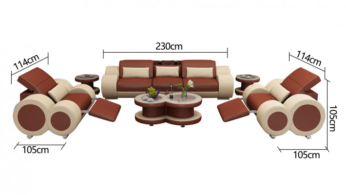 Ledersofa Couch Sofagarnitur Neu 3+1+1Sitzer Garnitur Design Modern Sofa mit USB