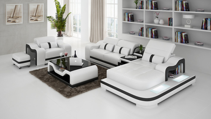 Ledersofa Couch Wohnlandschaft Ecksofa Eck Garnitur Design Modern Sofa G8027E