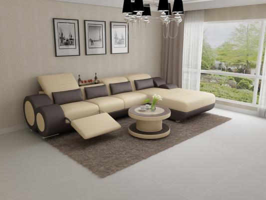 Ledersofa + USB Sofagarnitur Neu Ecksofa Eck Garnitur Design Modern Sofa G8035H