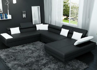 Ledersofa Sofa Couch Polster Eck Garnitur Wohnlandschaft XXL Big Ecksofa 2719D