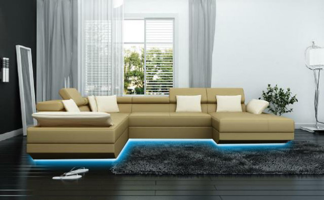 Ledersofa Sofa Couch Polster Eck Garnitur Wohnlandschaft XXL Big Ecksofa 2719D