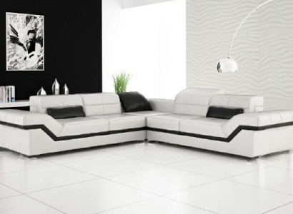 Ledersofa XXL Wohnlandschaft Couch Design Sofa mit USB Ecksofa Sofagarnitur Weiß