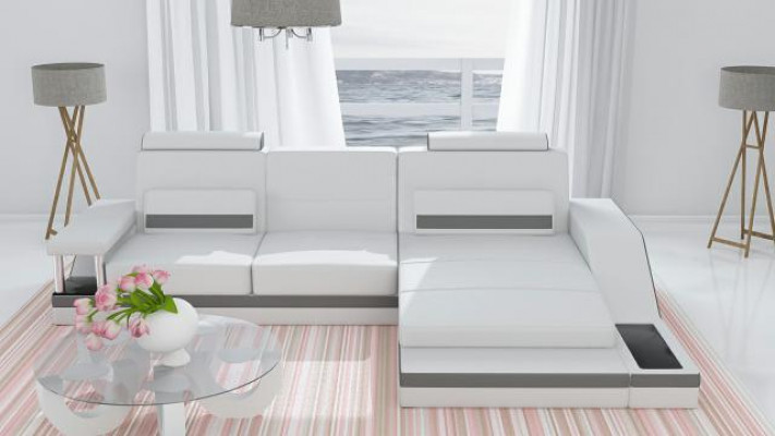 Ecksofa Garnitur Leder Textil Stoff Wohnlandschaft Sofa USB Neu Maßanfertigung