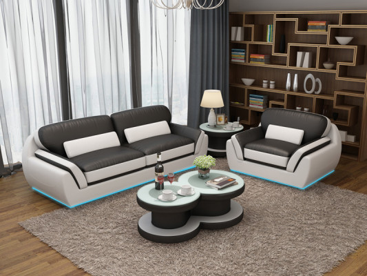 Ledersofa mit USB Sofagarnitur 3+1 Sitzer Garnitur Design Modern Neu Sofa G8038D