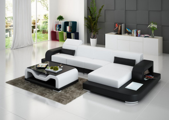 Ledersofa mit USB Wohnlandschaft Ecksofa Eck Garnitur Couch Design Sofa G8006C