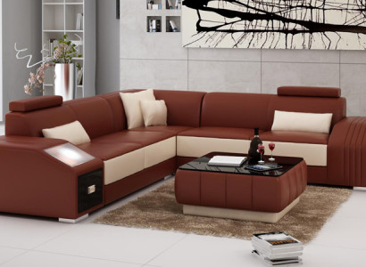  Ledersofa mit USB Wohnlandschaft Ecksofa Eck Garnitur Design Modern Sofa L6003B