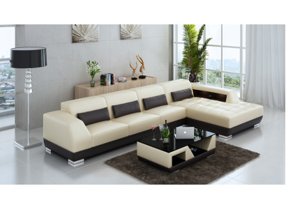 Ledersofa Ecksofa + USB Garnitur Wohnlandschaft Polster L Form Couch Sofa G8024C