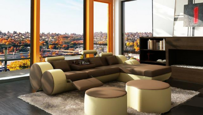 DESIGNER LEDERSOFA GARNITUR mit USB,LEDER ECKSOFA WOHNLANDSCHAFT LEDERCOUCH