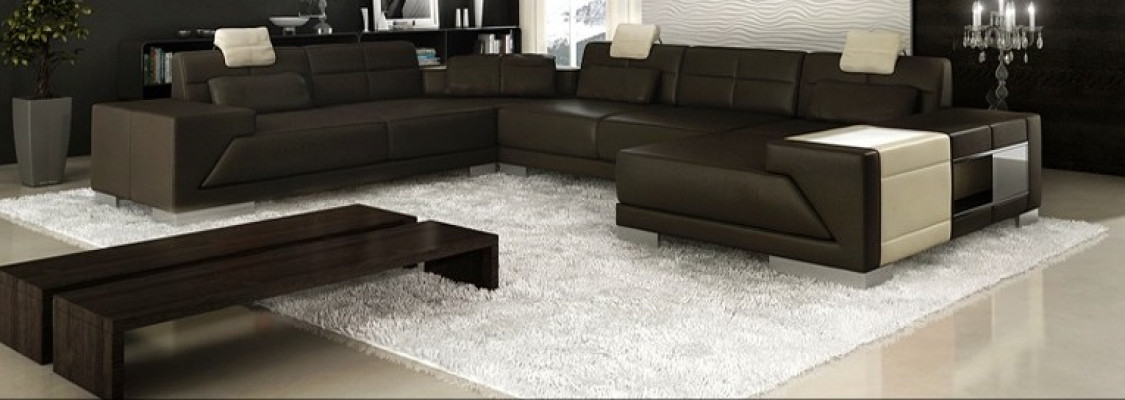 Ledersofa mit USB Couch Polster Ecke Wohnlandschaft Ecksofa Design Leder Neu LED