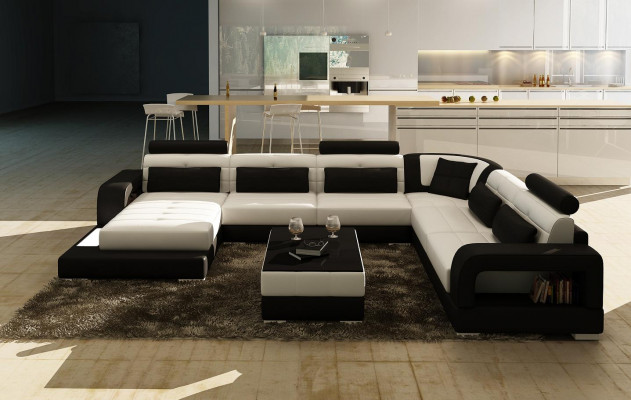 XXL Big Wohnlandschaft Sofa mit USB Polster Leder Sofa Garnitur Couchen Licht